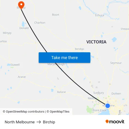 North Melbourne to Birchip map