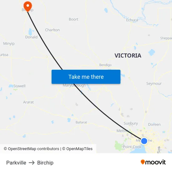 Parkville to Birchip map
