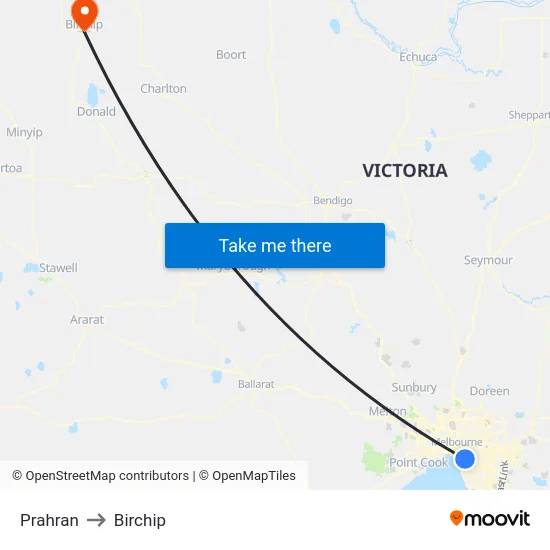 Prahran to Birchip map