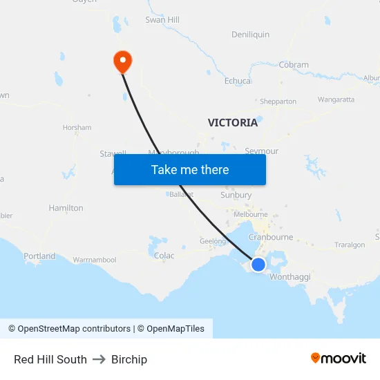 Red Hill South to Birchip map