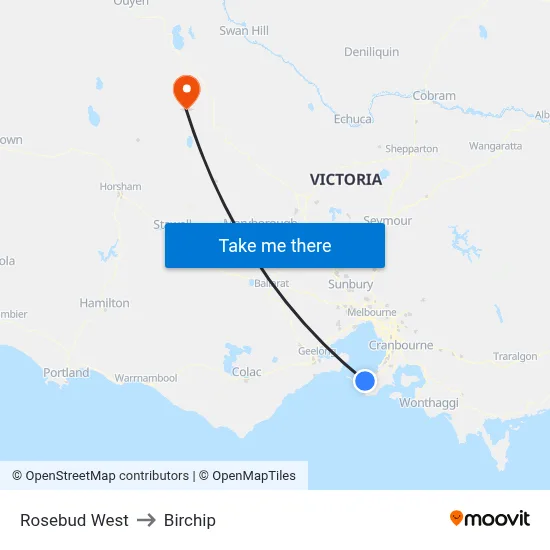Rosebud West to Birchip map