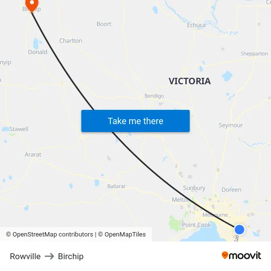 Rowville to Birchip map