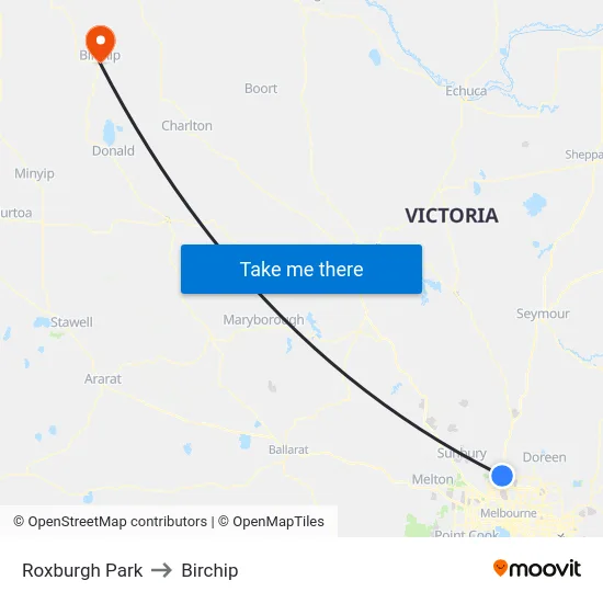 Roxburgh Park to Birchip map