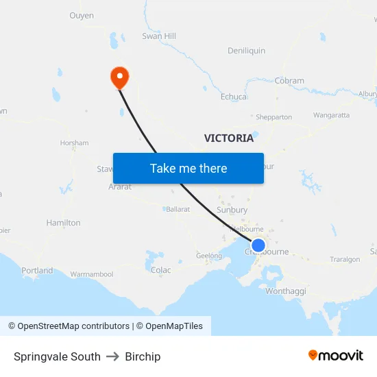 Springvale South to Birchip map