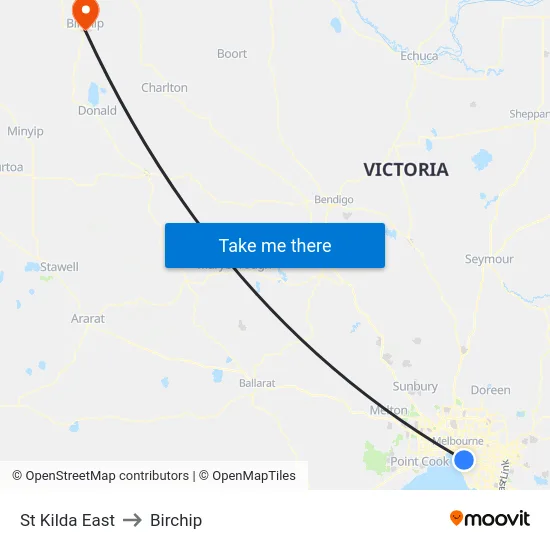 St Kilda East to Birchip map