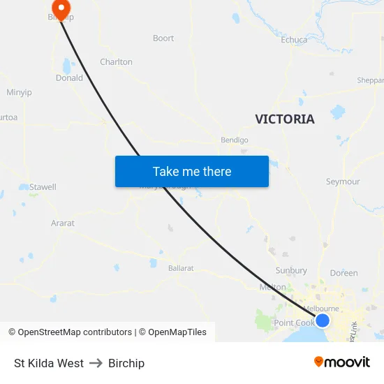St Kilda West to Birchip map