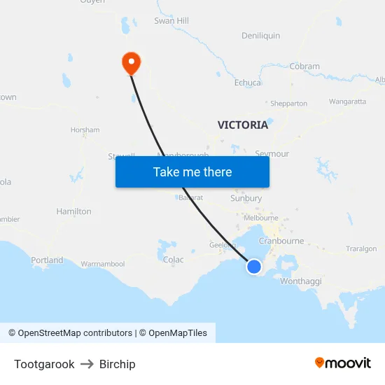 Tootgarook to Birchip map