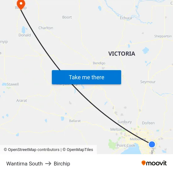 Wantirna South to Birchip map