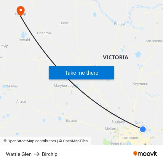 Wattle Glen to Birchip map