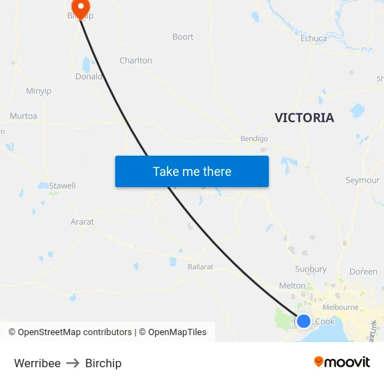 Werribee to Birchip map