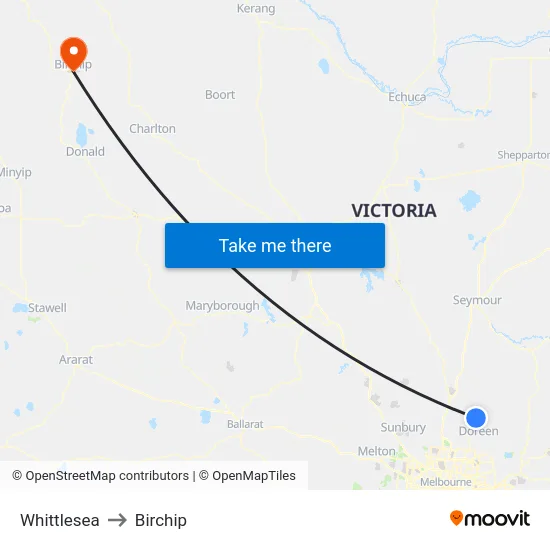 Whittlesea to Birchip map