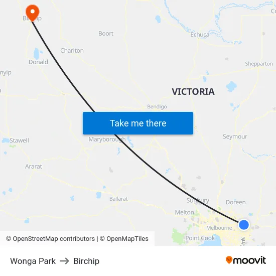 Wonga Park to Birchip map