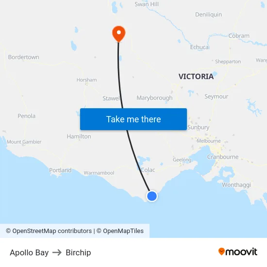 Apollo Bay to Birchip map