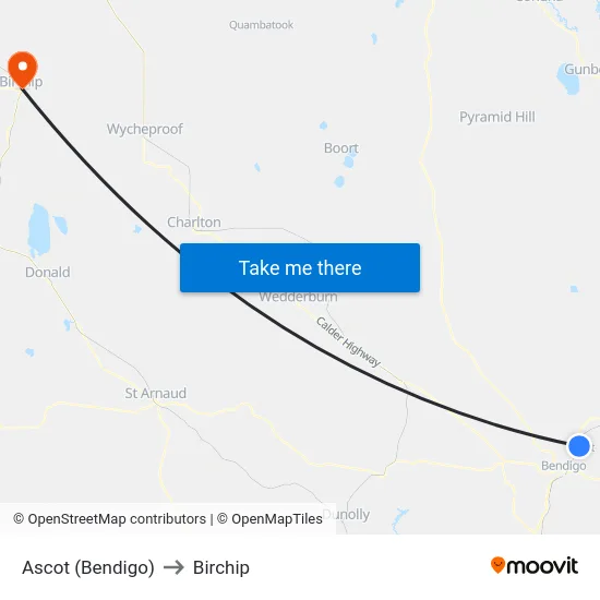Ascot (Bendigo) to Birchip map