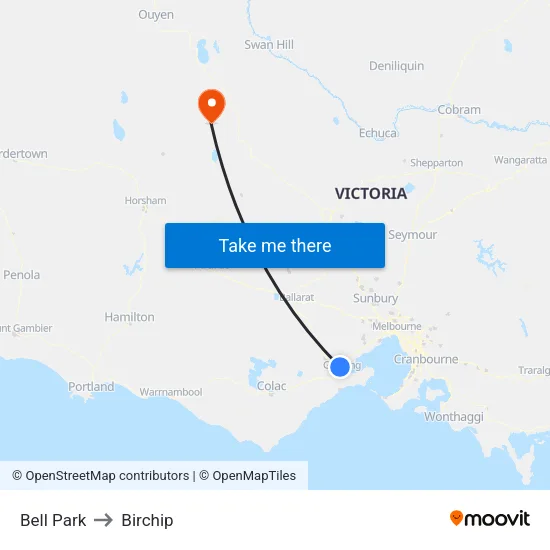 Bell Park to Birchip map