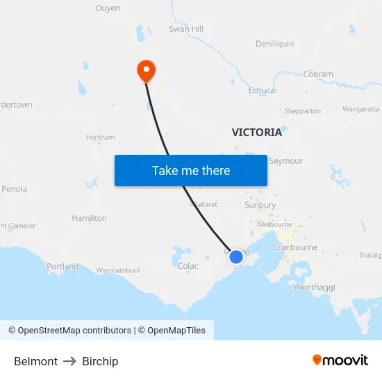 Belmont to Birchip map
