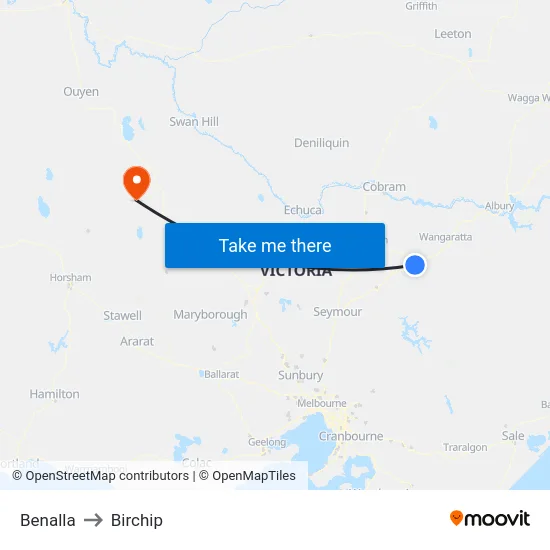 Benalla to Birchip map