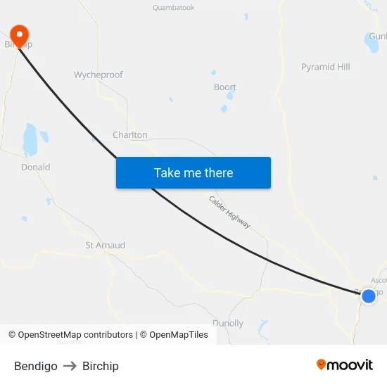 Bendigo to Birchip map