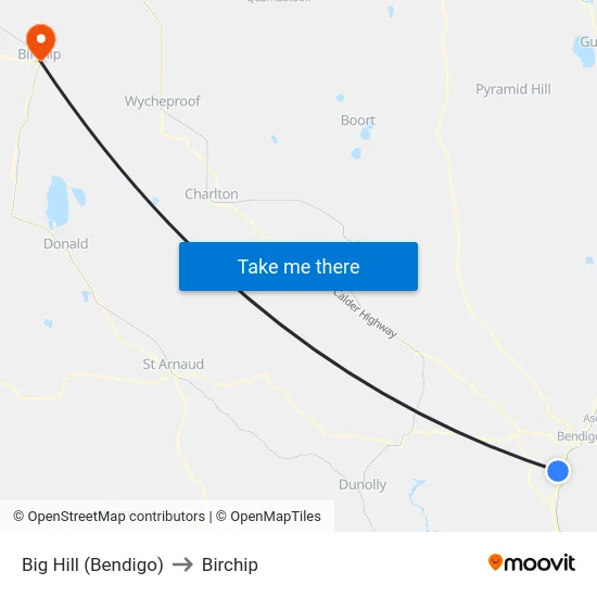 Big Hill (Bendigo) to Birchip map