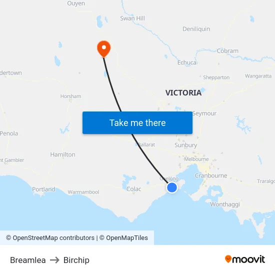 Breamlea to Birchip map