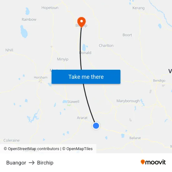Buangor to Birchip map