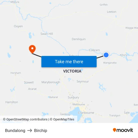 Bundalong to Birchip map