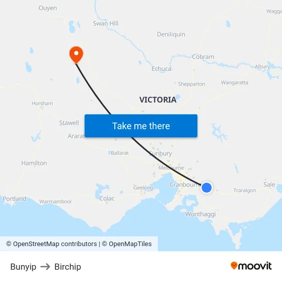 Bunyip to Birchip map