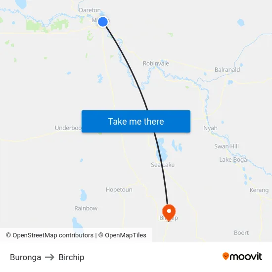 Buronga to Birchip map