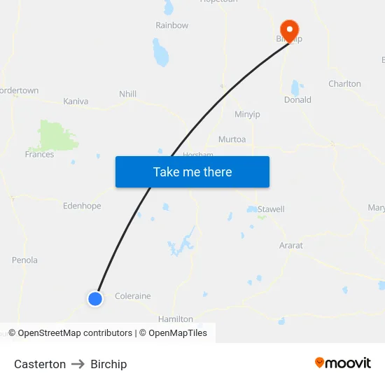 Casterton to Birchip map