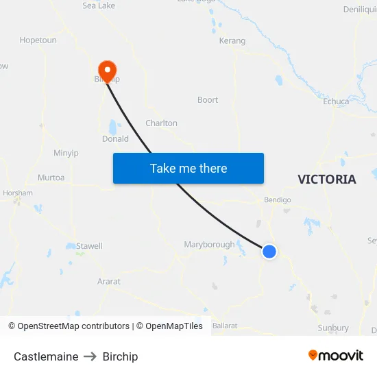 Castlemaine to Birchip map