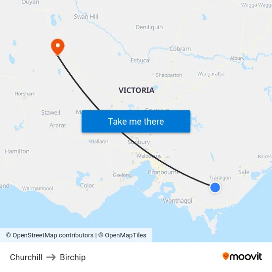 Churchill to Birchip map