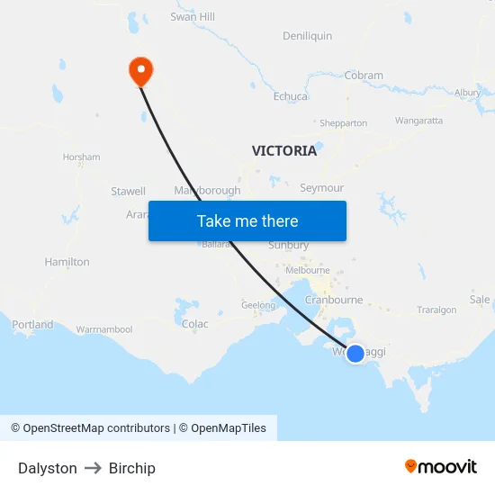 Dalyston to Birchip map