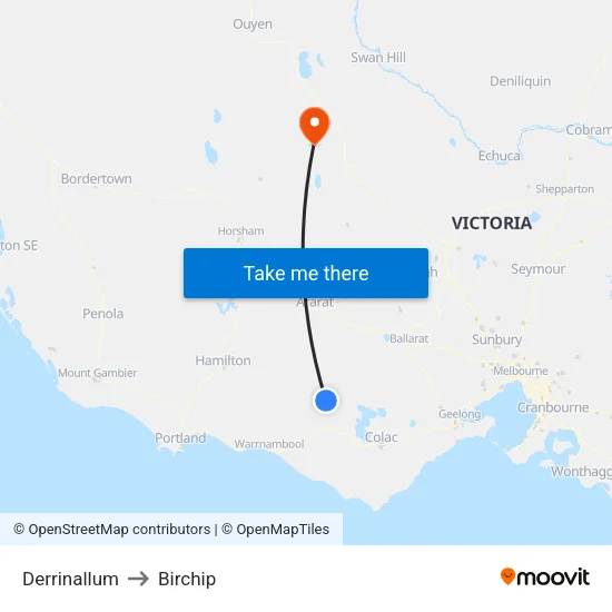 Derrinallum to Birchip map