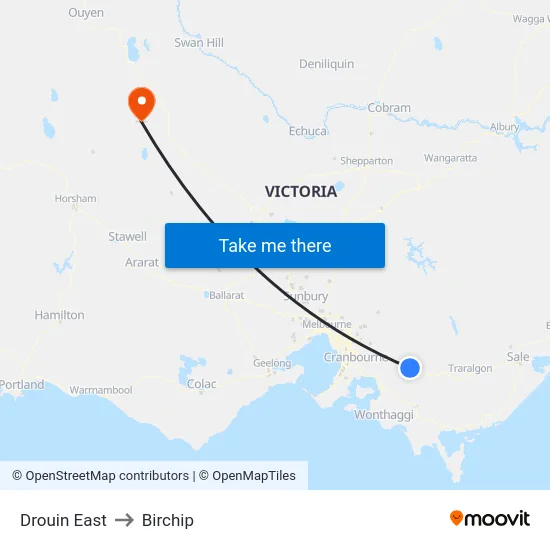 Drouin East to Birchip map