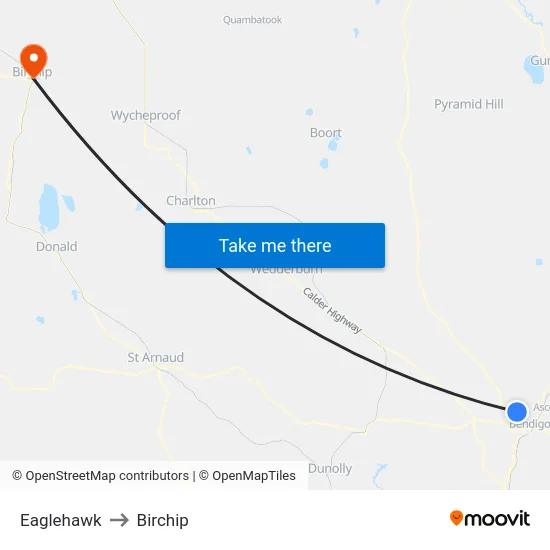 Eaglehawk to Birchip map