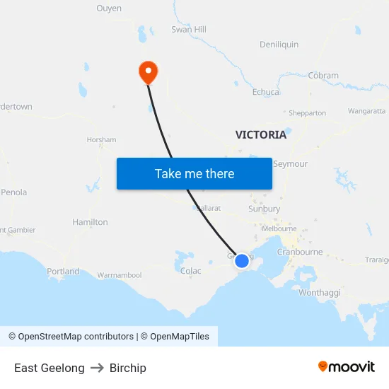 East Geelong to Birchip map