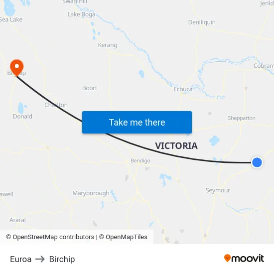 Euroa to Birchip map