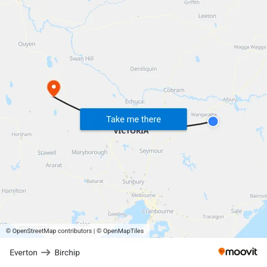 Everton to Birchip map