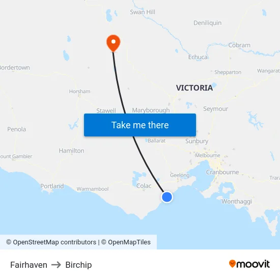 Fairhaven to Birchip map