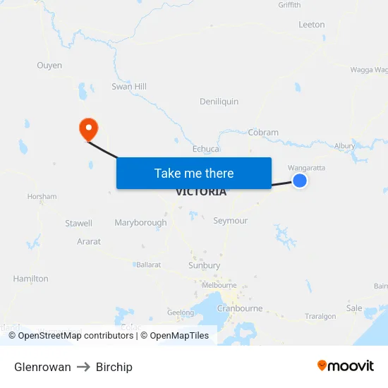 Glenrowan to Birchip map