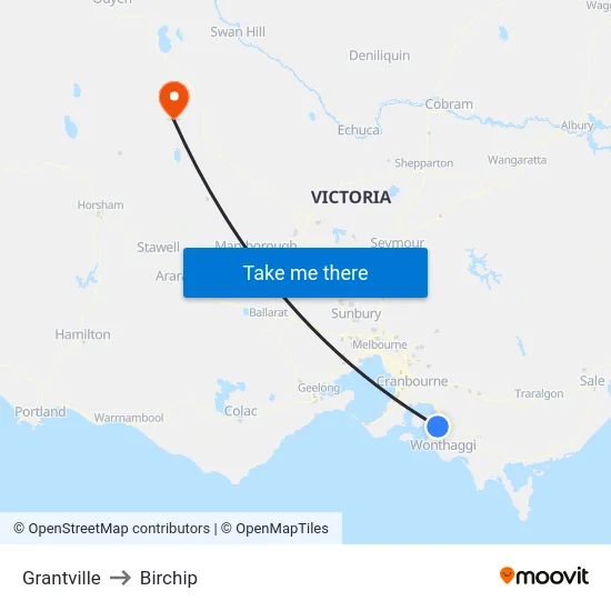 Grantville to Birchip map