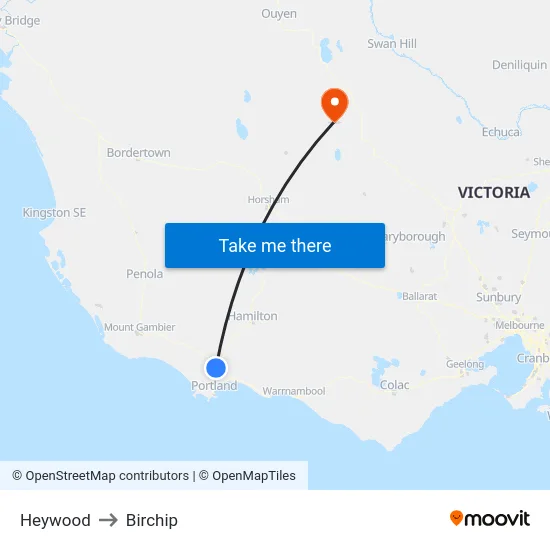 Heywood to Birchip map