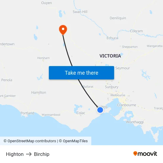 Highton to Birchip map
