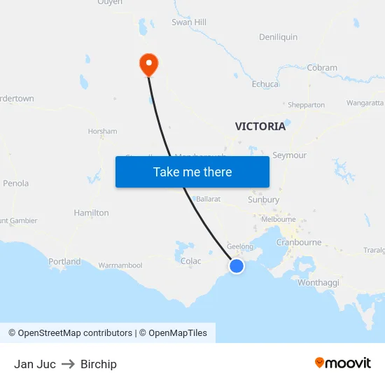 Jan Juc to Birchip map