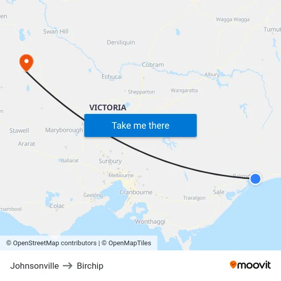 Johnsonville to Birchip map
