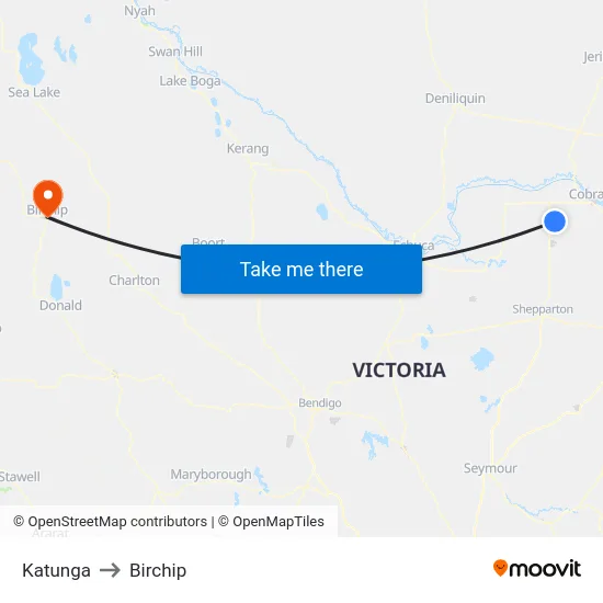 Katunga to Birchip map