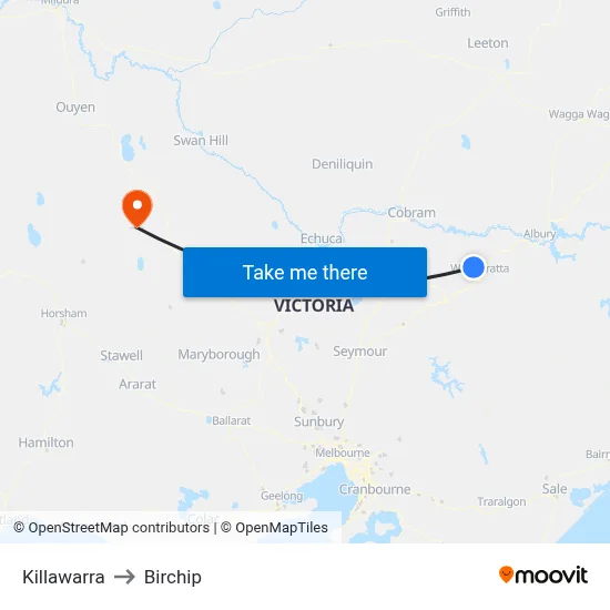 Killawarra to Birchip map