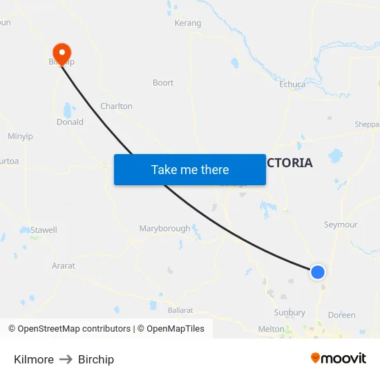 Kilmore to Birchip map