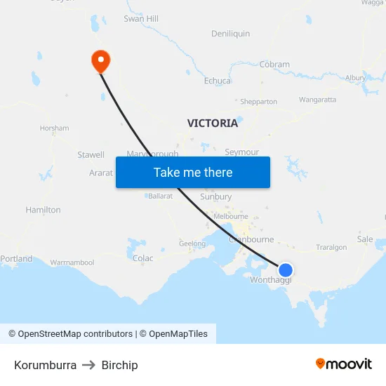 Korumburra to Birchip map