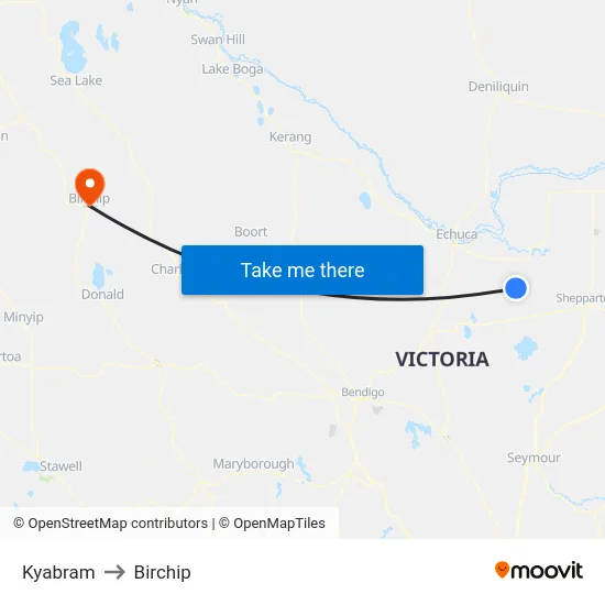 Kyabram to Birchip map